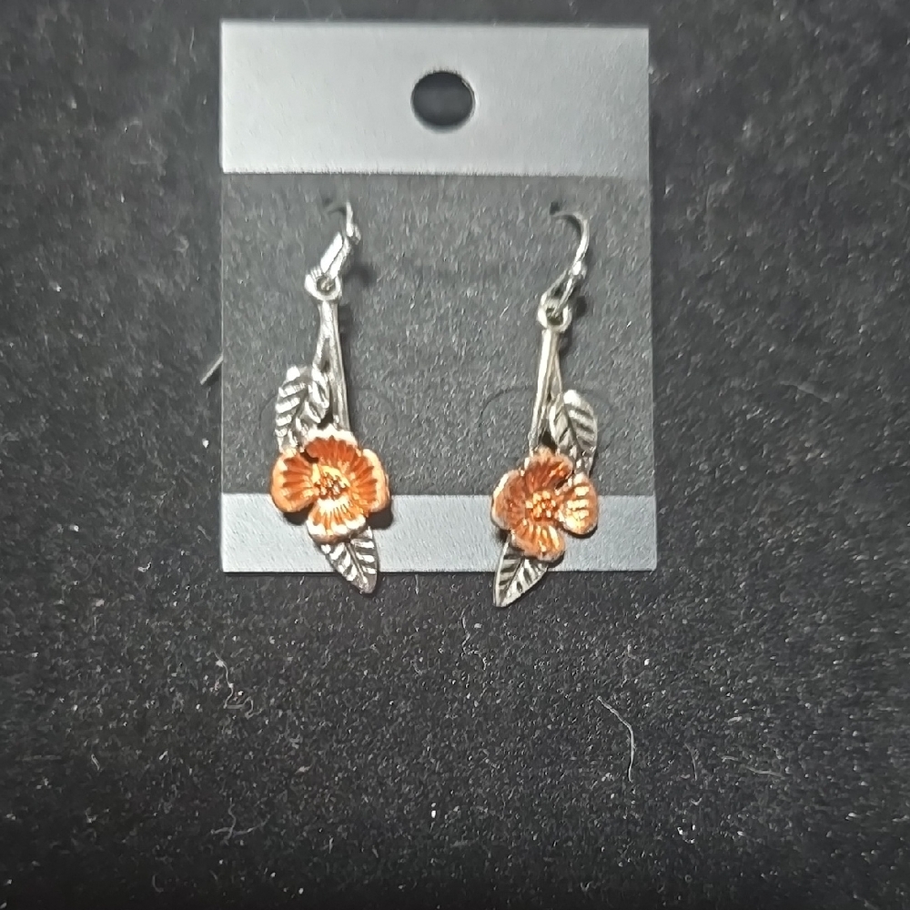 Floral Silver and Copper Earrings